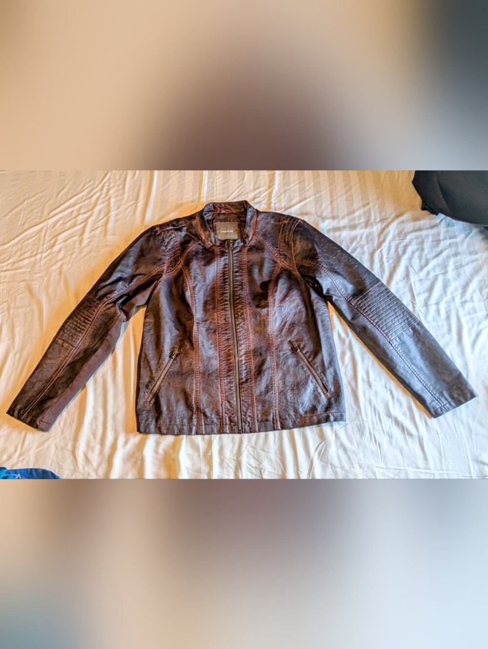 Maurices Faux Leather Moto Jacket Women’s XL Brown Distressed Biker